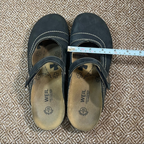 Dr Andrew Weil Clog Mules Womens Sz US 9 EU 40 Black Suede Leather Floral Boho - Picture 8 of 8